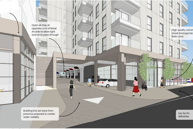 Visualisation of the scheme showing it is planned to incorporate 95 Bollo Lane on left