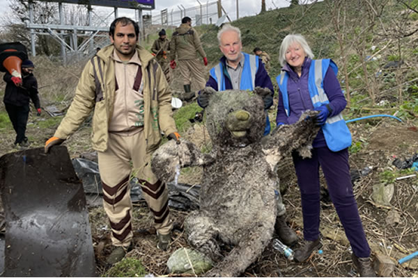 A giant bear was found among the discarded rubbish in North Acton