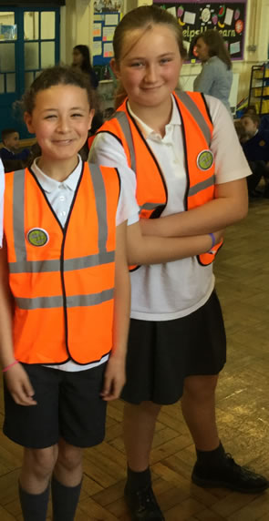 schoolchildren at Southfield School in high visibility clothing