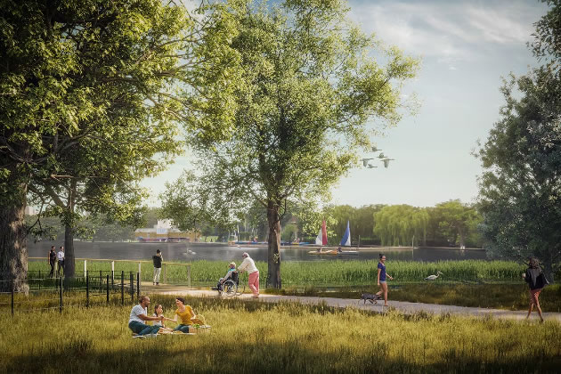 A visualisation proposed green space at the northern entrance to the park
