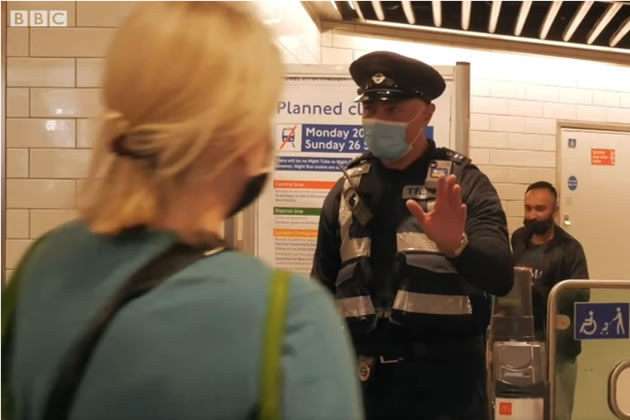 Transport Enforcement Officers stopping people without facemasks 