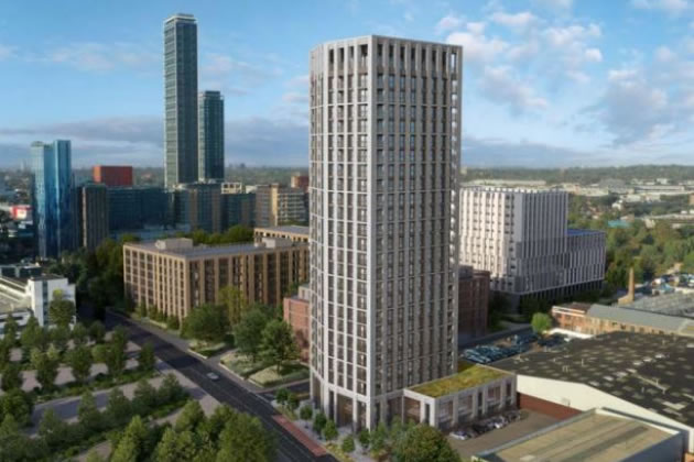A visualisation of the School Road tower from the developer