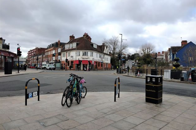 New pavement and bike stands in Wimbledon Park Road