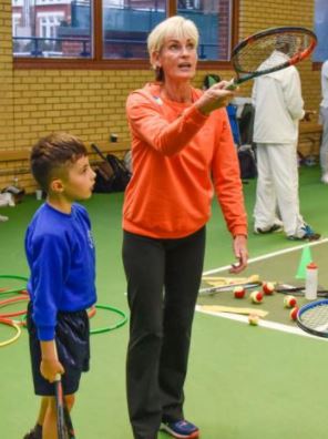 Judy Murray at Queen's Club with local children