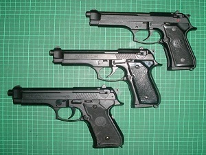 Three similar looking weapons - one is blank firere the middle is real and the bottom is a BB gun