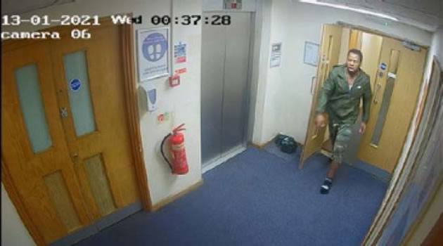 Bolili captured on CCTV returning to his room after the murder 