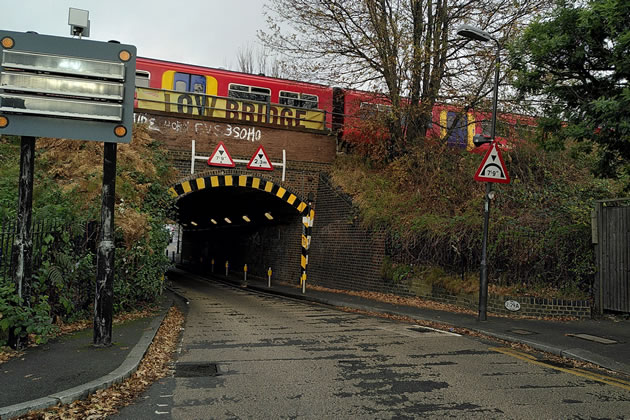 The railway bridge in Lower Downs Road is the most crashed into in London