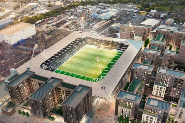 A CGI of what the stadium and housing at Plough Lane, Wimbledon would look like